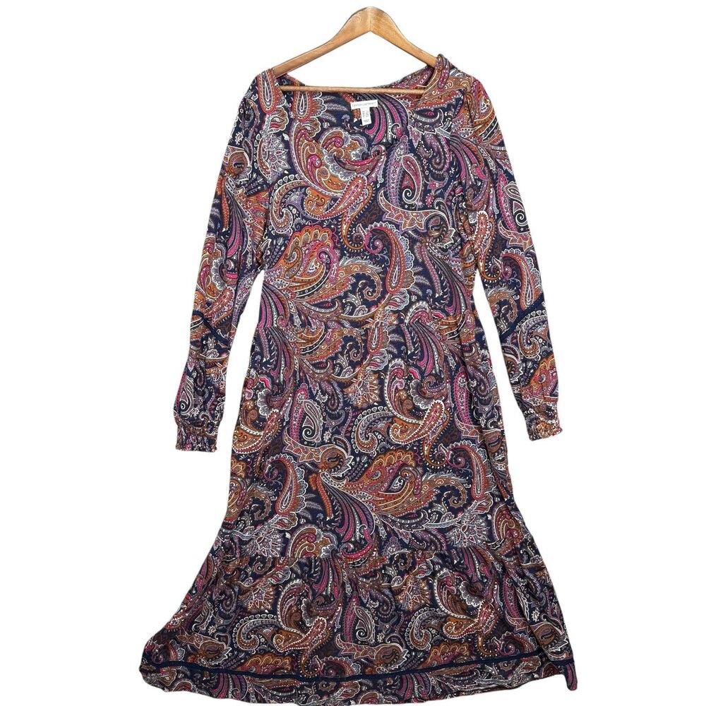 Canyon Retreat Paisley Floral Long Sleeve Midi Maxi Dress Tiered Large Tall Boho